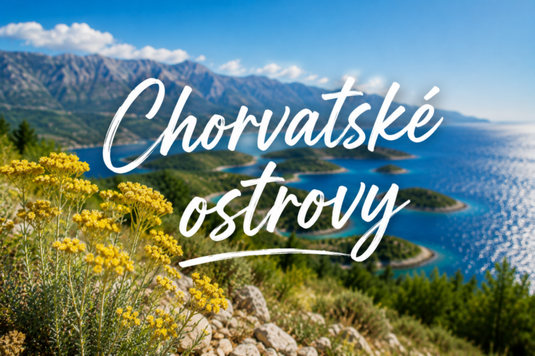 Chorvatské ostrovy s výhledem na Jaderské moře, ostrovy a pohoří Velebit